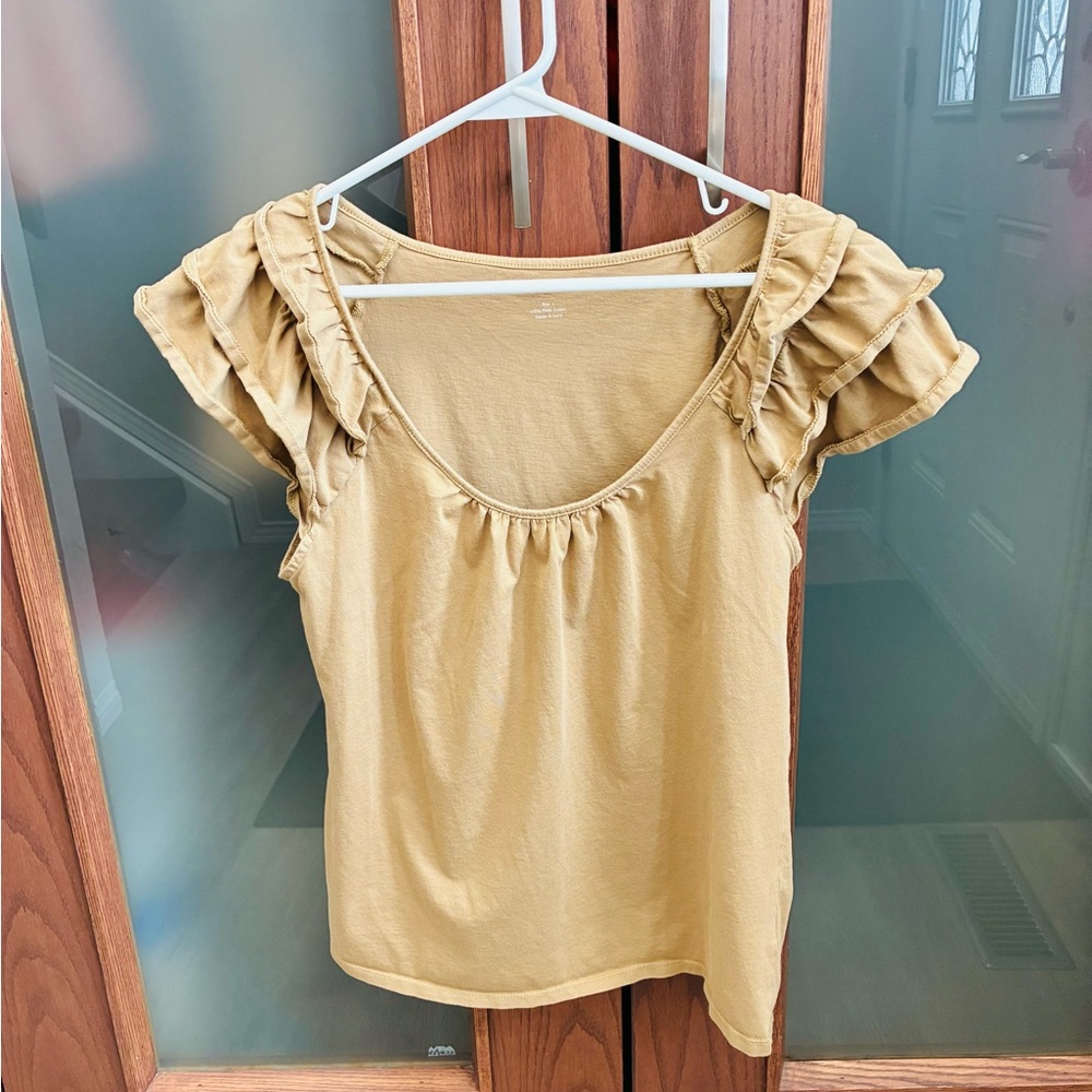 Workshop Republic Clothing Ruffled Sleeve Top - Tan